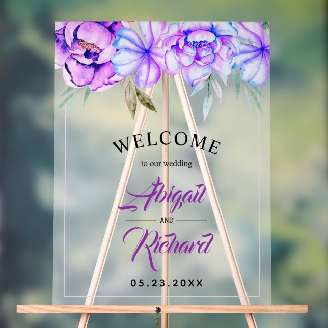 Fleurs d'aquarelle violet gelé mariage ACCUEIL (Neutre)