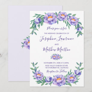 Fleurs d'aquarelle violet Invitations de mariage