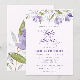 Fleurs d'aquarelle violette Invitation Baby shower