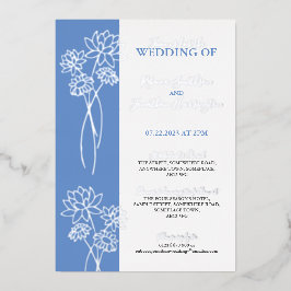 Fleurs d'argent Blue Photo Mariage Foil Invitation