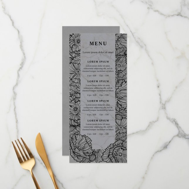 Fleurs d'art en ligne, menu floral gris ou liste d (Devant/Arrière en situation)