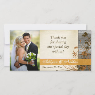 Fleurs d'automne, Carte photo Mariage en bois FAUX