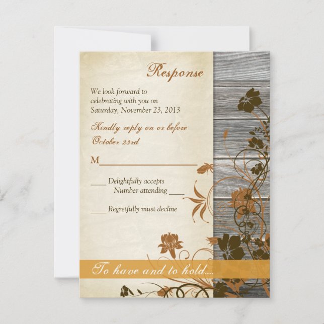 Fleurs d'automne, FAUX Wood & Parchment carte RSVP (Devant)
