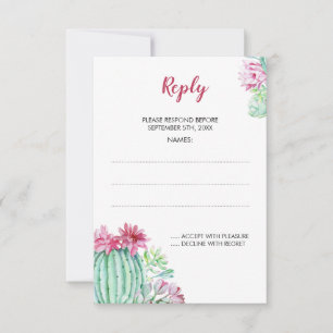 Fleurs de cactus roses Cartes de réponse Mariage S