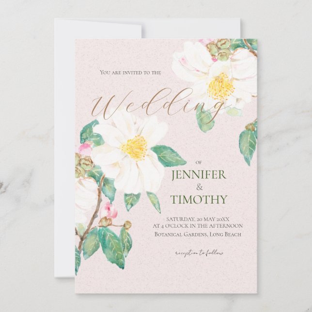 fleurs de camélia blanc faire-part de mariage (Devant)