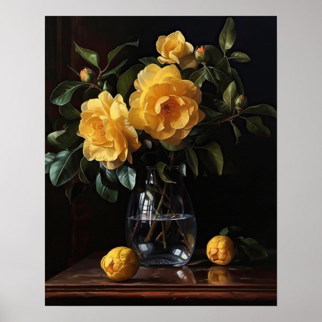 Fleurs de Camellia Jaune Art Imprimer Poster (Devant)