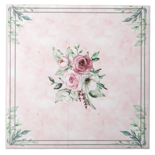 Fleurs de carreaux en céramique rose et gris