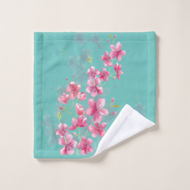Fleurs de cerises Turquoises (Gant de toilette)