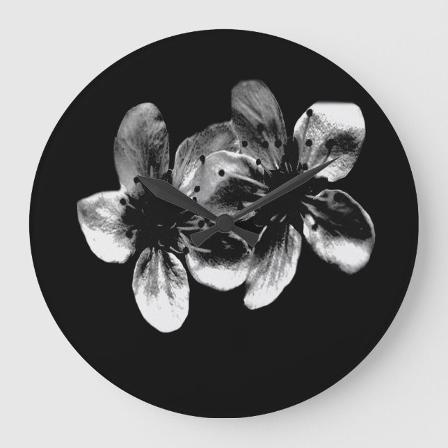 Fleurs De Cerisier Noir Et Blanc, Horloge (Recto)