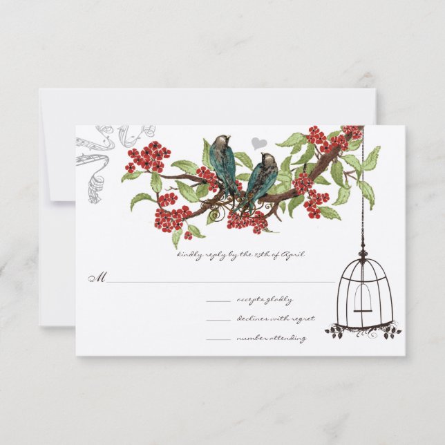Fleurs de cerisiers Aqua Birds and Birdcage RSVP (Devant)