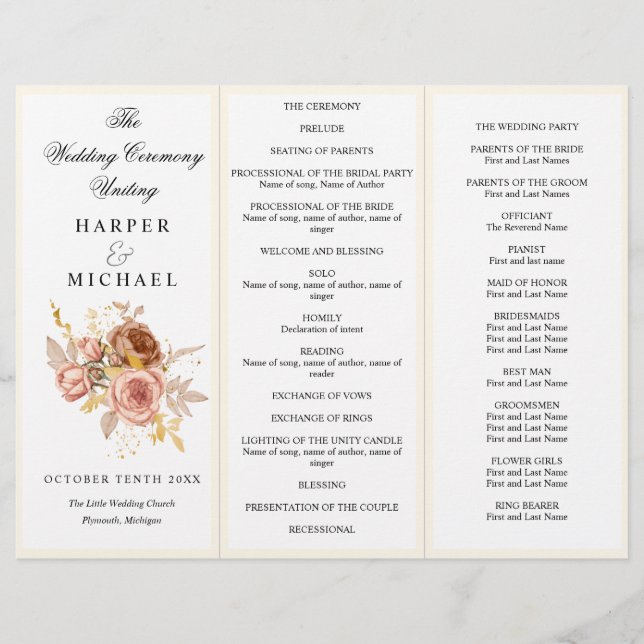 fleurs de champagne Tri-Fold programme de mariage (Devant)