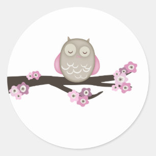 Fleurs de chouette et cerise {rose} Stickers