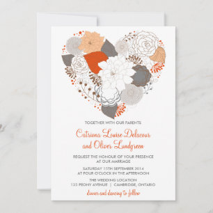 Fleurs de coeur gris et orange Faire-part de maria