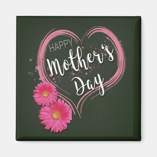 Fleurs de Coeur Rose Fête des Mères - Magnet (Devant)