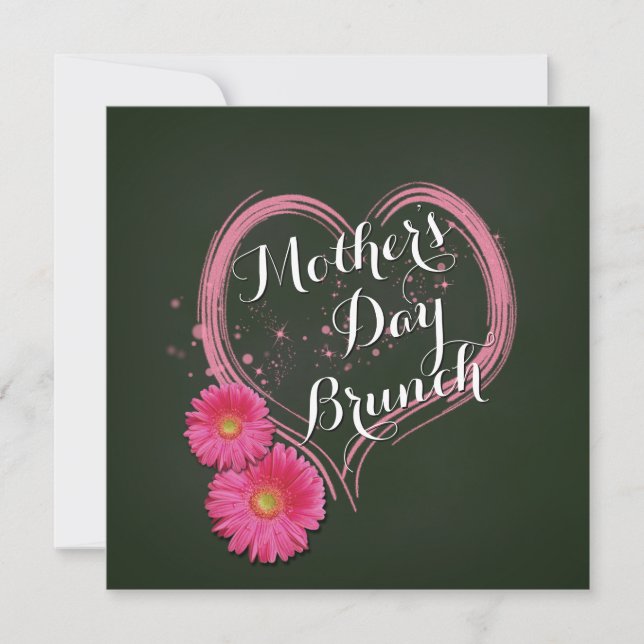 Fleurs de coeur roses Invitation au brunch de la f (Devant)