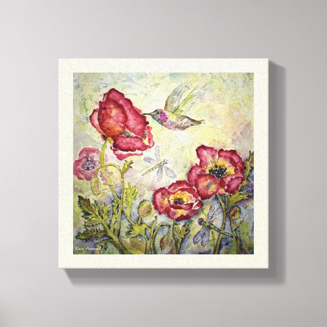 Fleurs de colibri Aquarelle Imprimer la toile 10x1 (Recto)