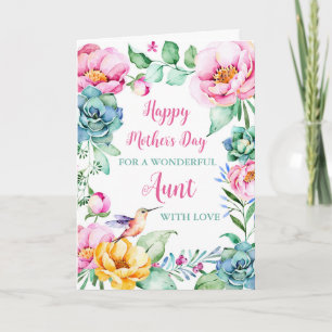 Fleurs de colibri Tante Bonne carte de fête des mè