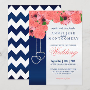 Fleurs de corail et Invitation bleu marine