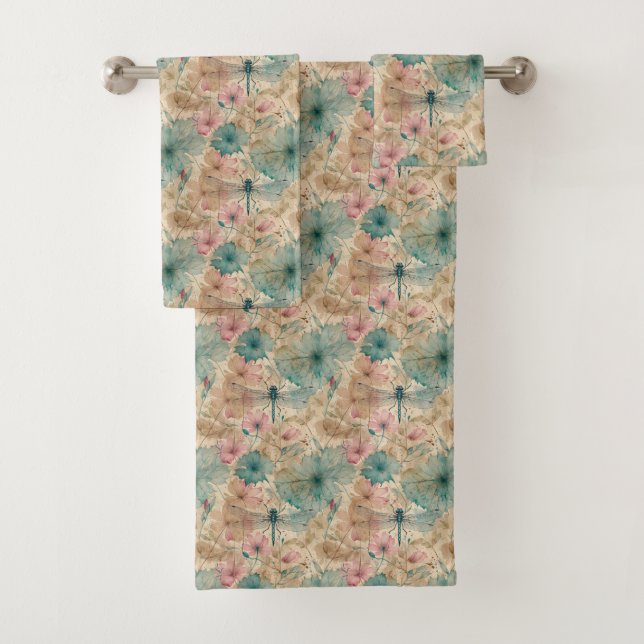 Fleurs de couleur sarcelle rose beige aquarelle Dr (En situation)