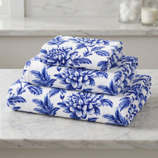 Fleurs de dahlia bleues et blanches Toile de Jouy