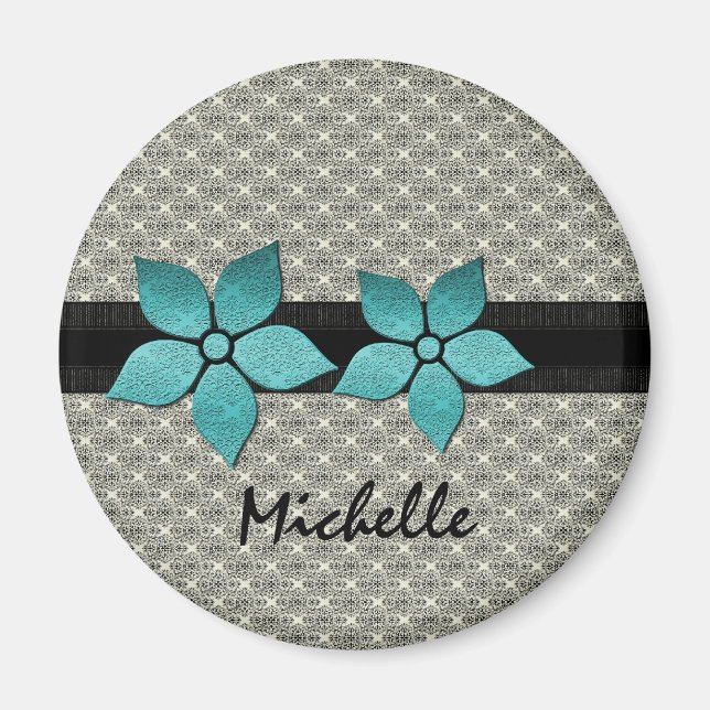 Fleurs de Damas Aimant à bordure striée (Devant)