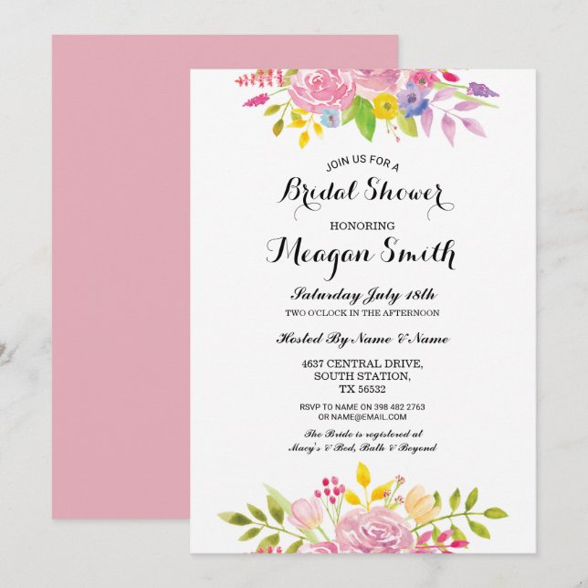 Fleurs de Fête des mariées rose Jolies invitations (Devant / Derrière)