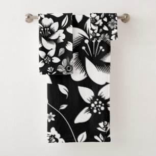 Fleurs de feuilles florales modernes noir blanc qu