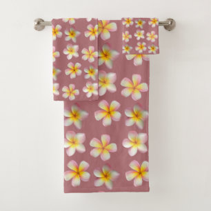 Fleurs de frangipanier Plumeria pastel sur or rose