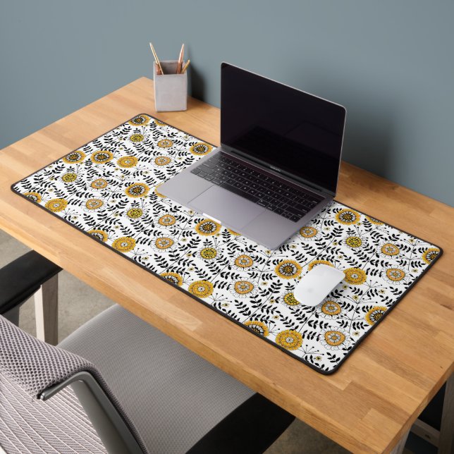 Fleurs de gribouillis et feuilles en jaune et noir (Bureau 2)