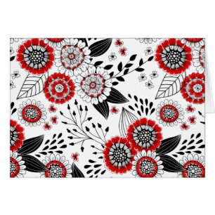 Fleurs de gribouillis et feuilles en rouge et noir