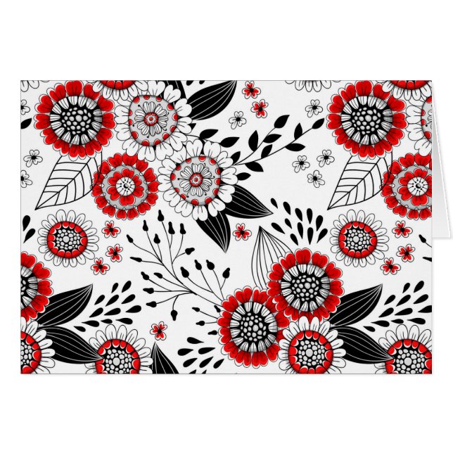Fleurs de gribouillis et feuilles en rouge et noir (Devant horizontal)