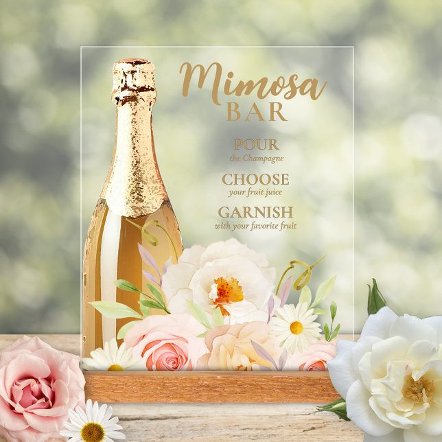 Fleurs de jardin chic Mariage Fête Mimosa  (Chic garden flowers bridal shower acrylic tabletop sign)