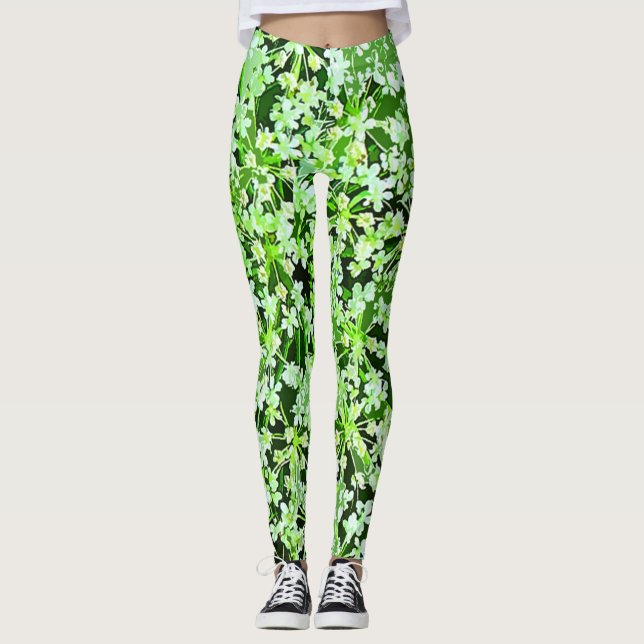 Fleurs de jardin vertes et blanches Leggings flora (Devant)