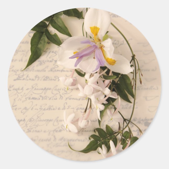 fleurs de jasmin et lis avec autocollant rond scri (Devant)