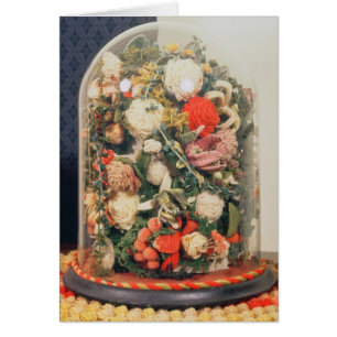 Fleurs de laine victoriennes dans un cas en verre