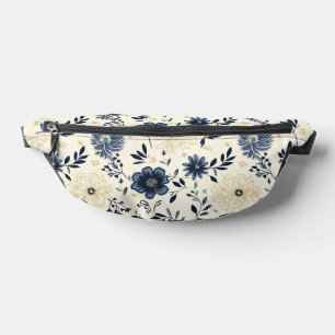 Fleurs de l'art populaire vintage bleu marine beig