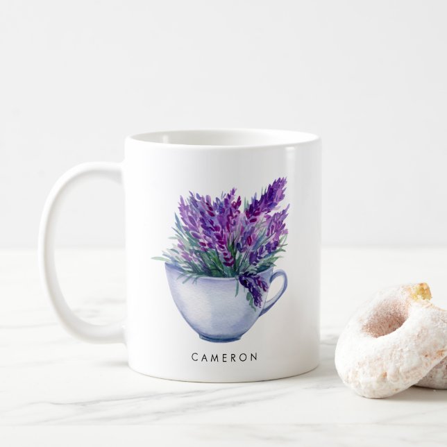 Fleurs de lavande à l'aquarelle dans une tasse per (Avec donut)