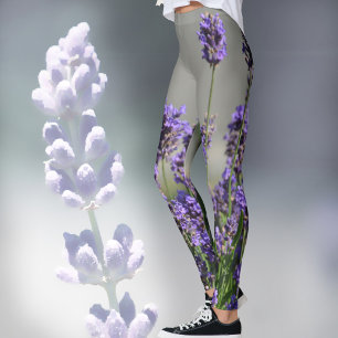 Fleurs de Lavande Floral Botanique Leggings Gris