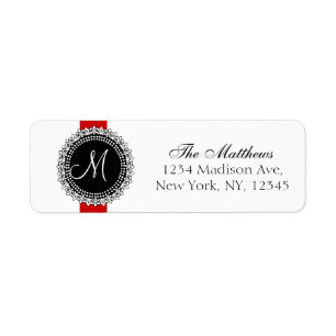 Fleurs de Lis Monogram Étiquettes Rouge Noir Blanc