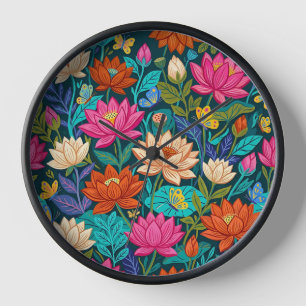 Fleurs de lotus abstraites Papillons Art Horloges
