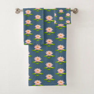 Fleurs de lotus roses et nénuphars sur fond bleu