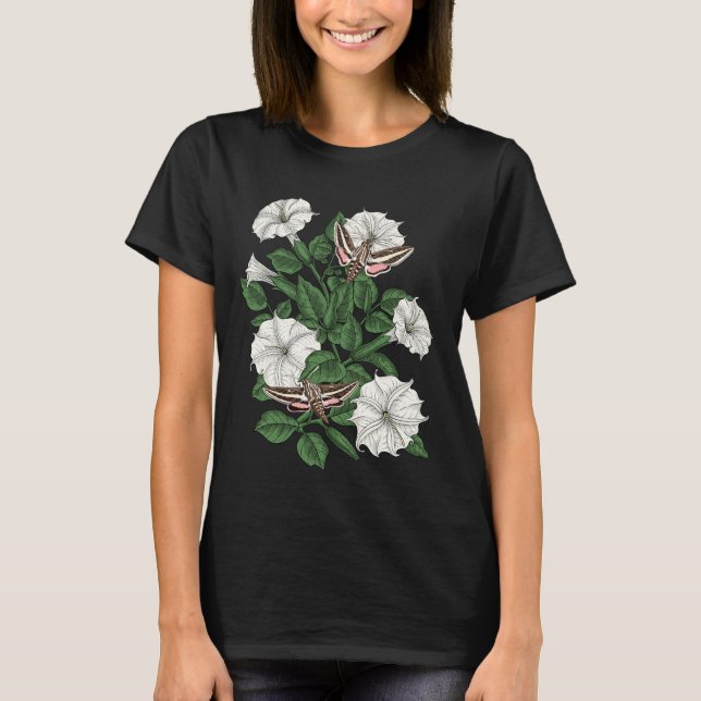Fleurs de lune et sphinx papillons T-shirt (Devant)