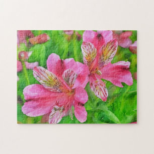Fleurs de lys roses lumineuses Puzzle d'art tropic