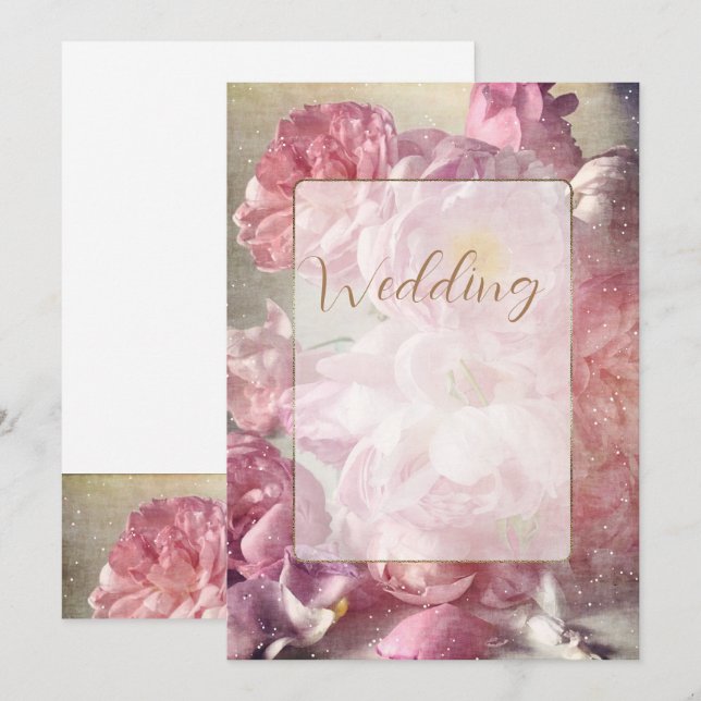 Fleurs de Mariage - Carte d'Invitation (Devant / Derrière)