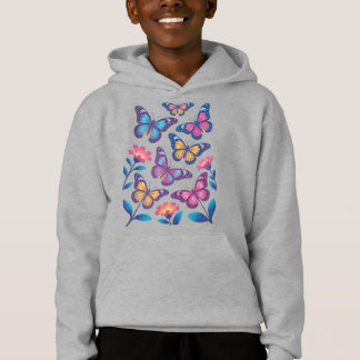 Fleurs de néon avec six papillons lumineux