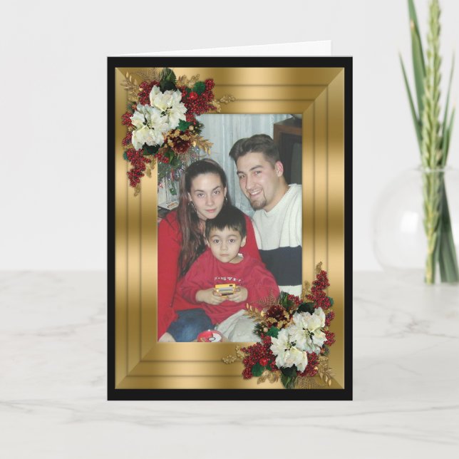 Fleurs de Noël Carte cadre avec photo (Devant)