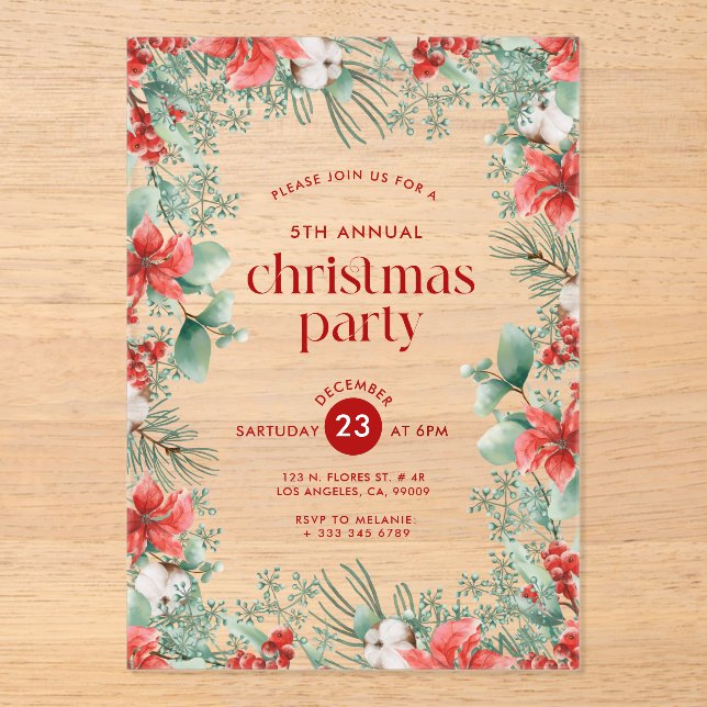 Fleurs de Noël Invitation à la fête du cadre (Recto)