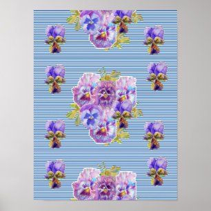 Fleurs de Pansy bleu Shabby Chic Poster