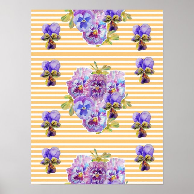 Fleurs de Pansy Jaune Shabby Chic Poster (Devant)
