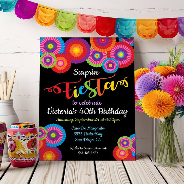 Fleurs de papier Surprise Party Fiesta Invitations (Créateur téléchargé)